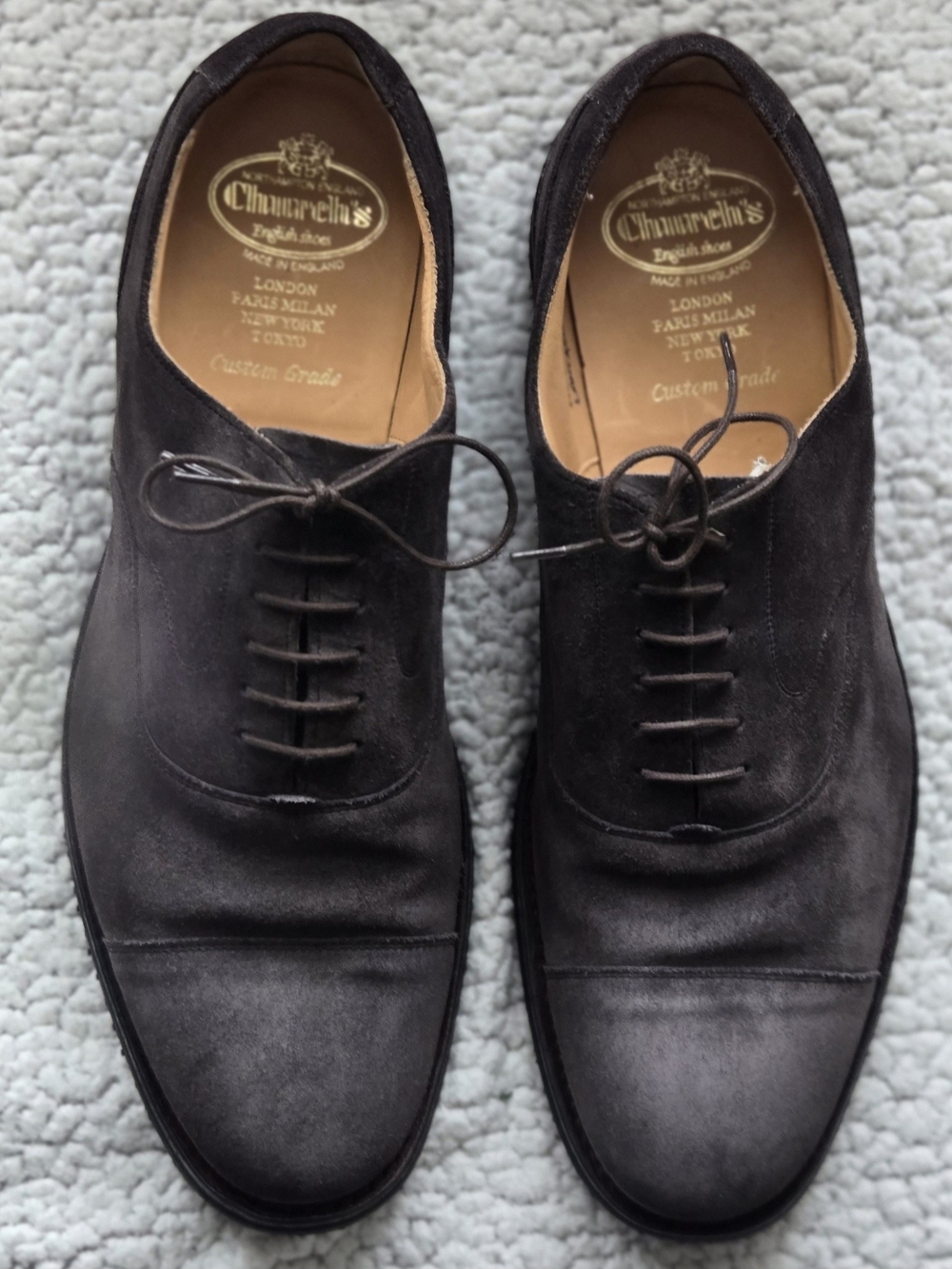 Church's Lancaster Model Gray Suede Oxford Shoes Rubber Wedge Sole